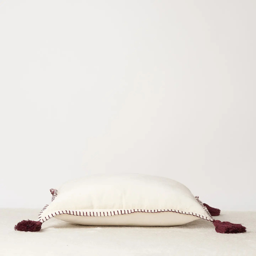 COUSSIN VELOURS KALINA ÉCRU ET POURPRE