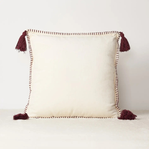 COUSSIN VELOURS KALINA ÉCRU ET POURPRE