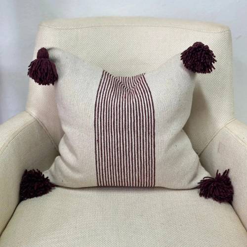 HOUSSE DE COUSSIN POMPONS MAROCAIN - FAIT A LA MAIN